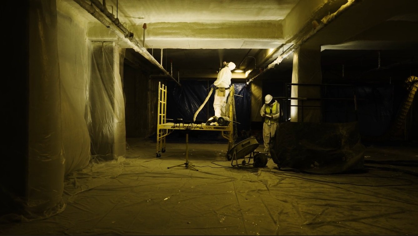 This is a Still Shot from our Norwalk Costco Job with one of our guys Spray Foaming the ceiling from our Company Cloud9 Spray Foam